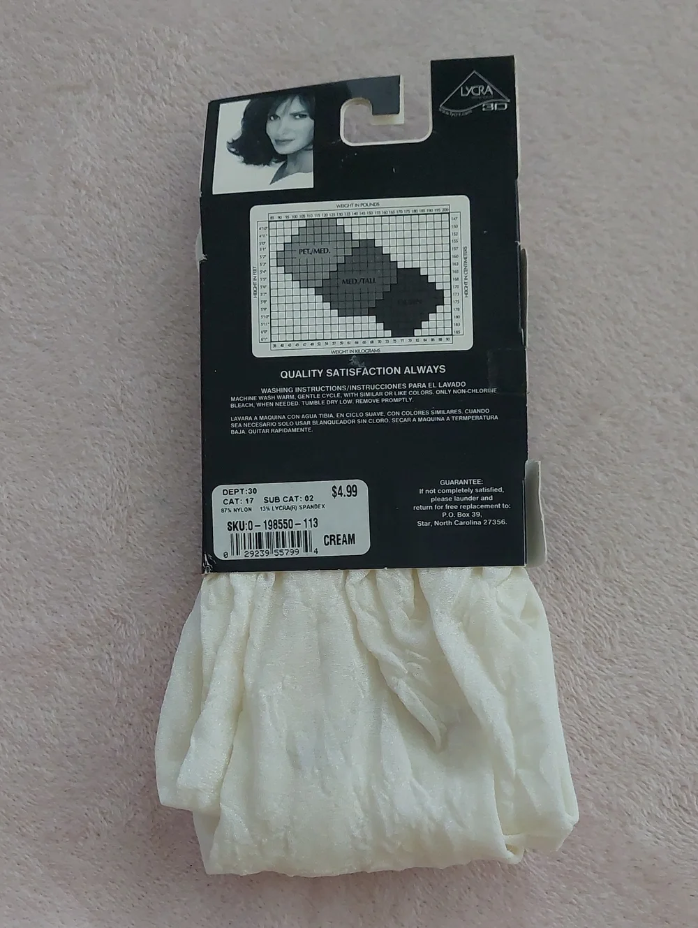 JACLYN SMITH Microfiber Control Top Tights Creme Color NWT